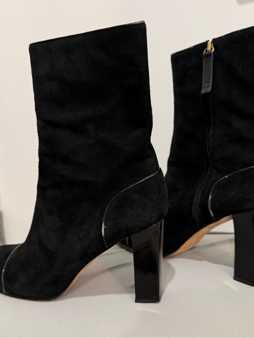 Kate Spade New York Black Suede Mid Calf Boots Made in Italy Heel Size 7.5